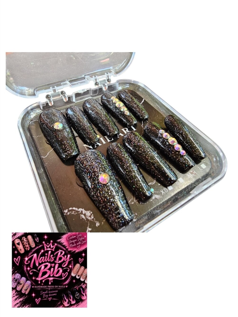 Black Sparkle Press On Nails Medium